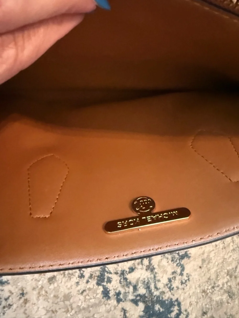 Michael Kors Brown Logo Satchel with Tan Trim and Gold Charm - Picture 2 of 8